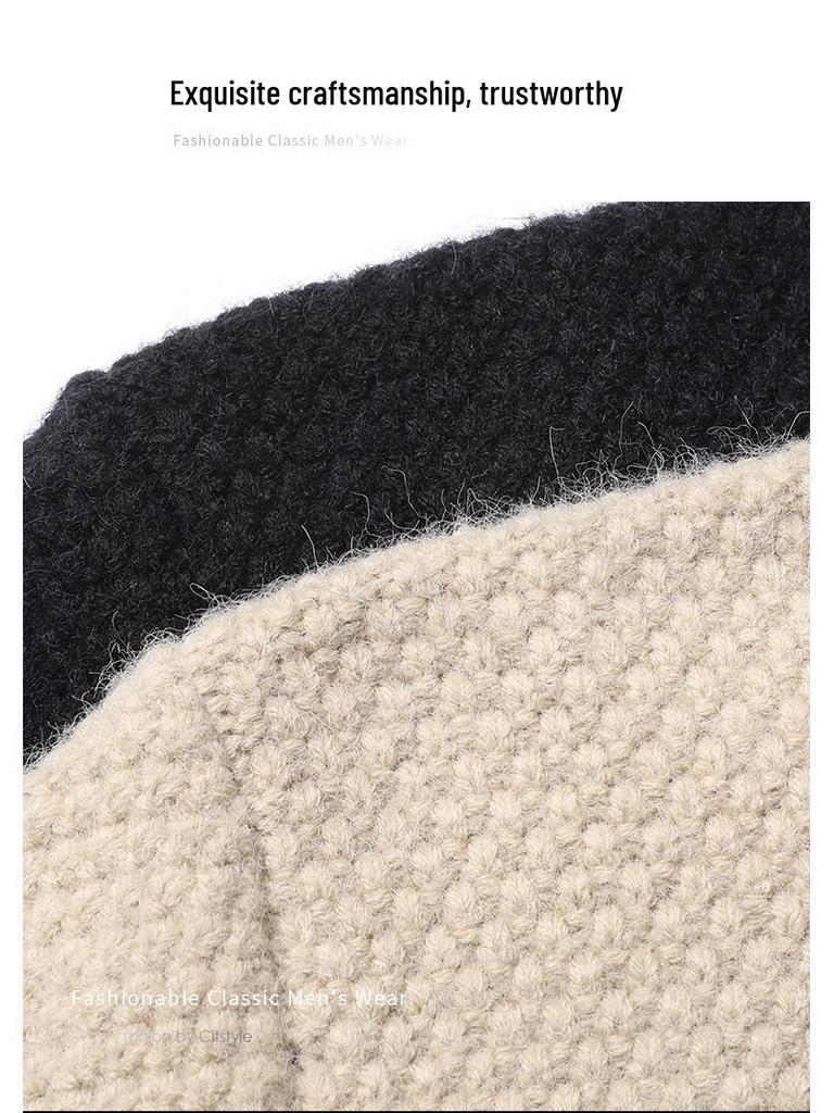 Men's Knitted Stand-up Collar Cardigan: Trendy Autumn/Winter Fashion Sweater with Long Sleeves and Thickened Design.