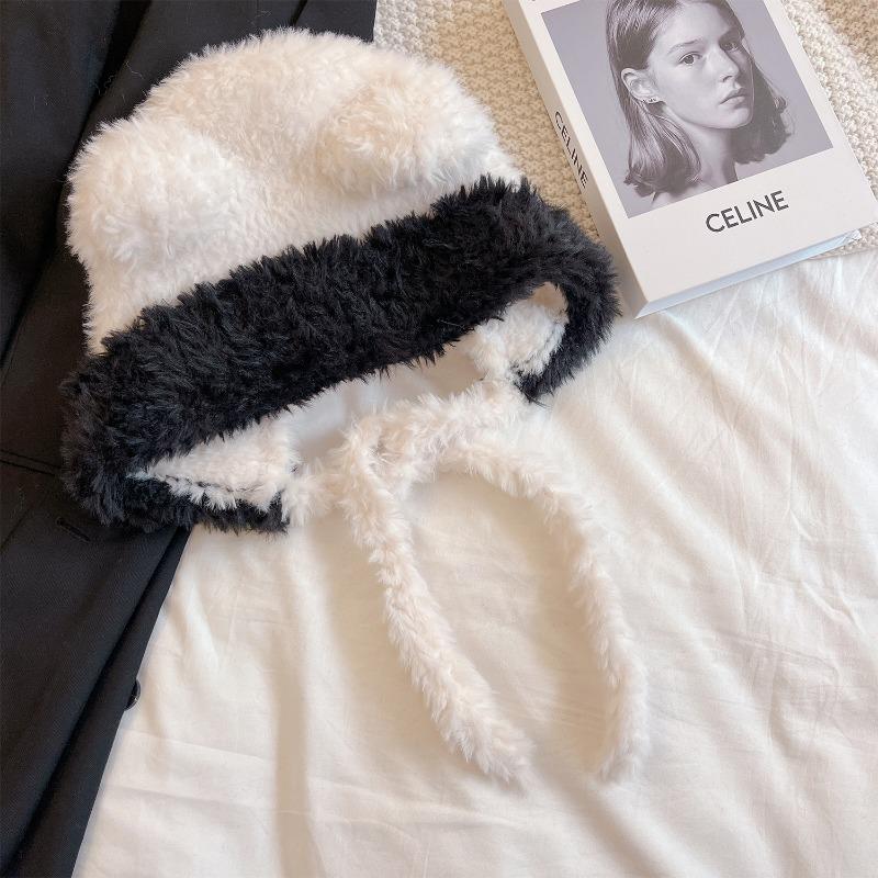 

Contrast color bear ear hat women s winter versatile plush hat thickened warm cycling tide M（56-58cm）