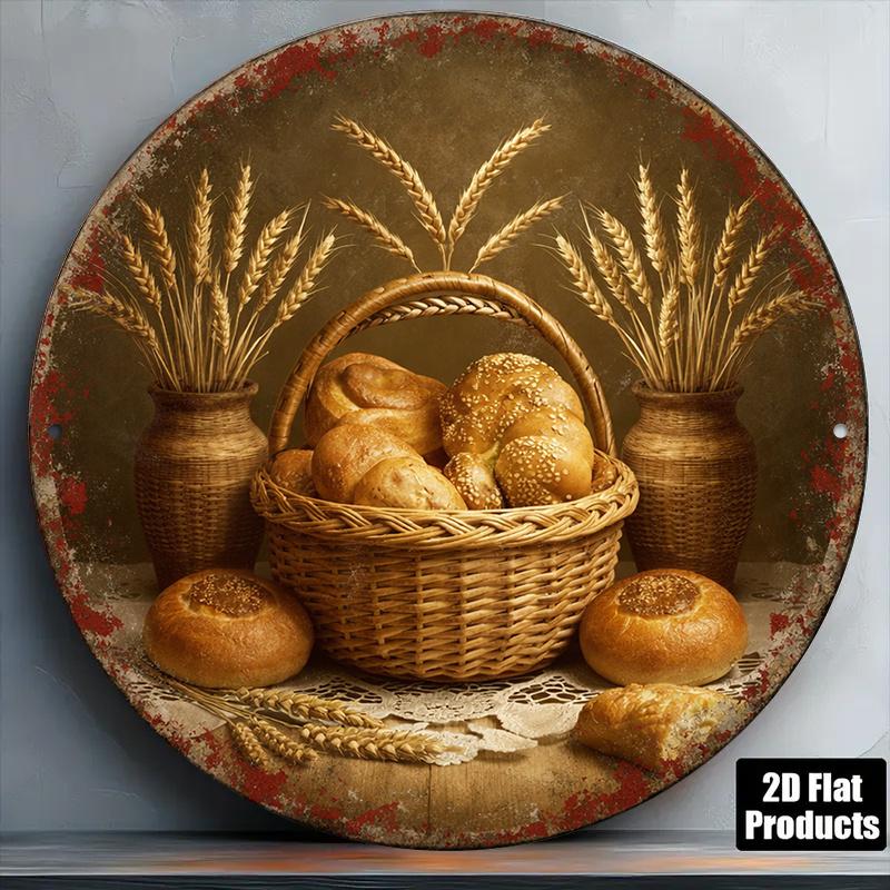 pc InXCm D Flat Round Sign Vintage Plaque about Harvest Bread Country Farm Decorative Sign Suitable for Kitchen Dec
