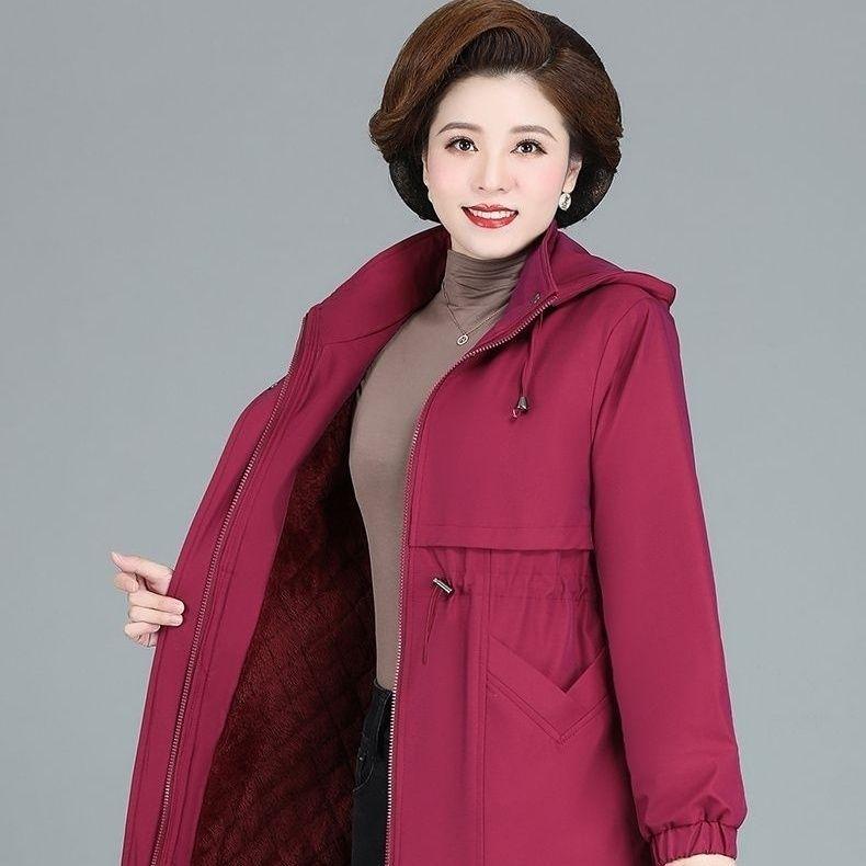Women Winter Jacket Hood Warm Parkas Fleece Mid Length Padded Jacket Windbreakers Outerwear Mother Coat