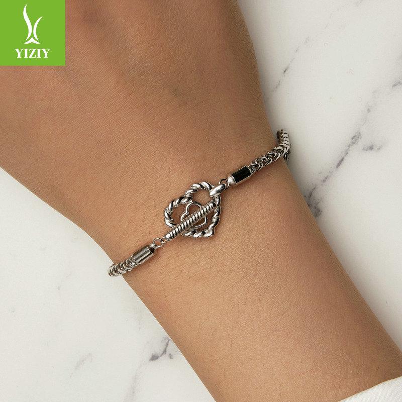 Niche S925 Sterling Silver Heart-Shaped Basic Bracelet, Light Luxury Fashion Can Be Worn Alone Handmade Diy Bracelet