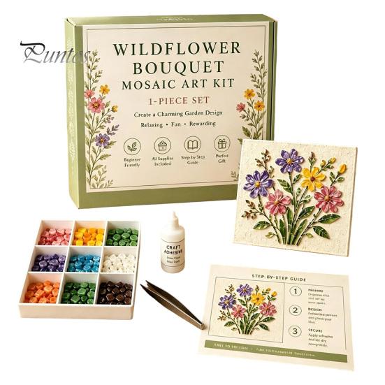 Handicraft Supplies for Home Sea Glass Mosaic Art Kit, Flower Insect DIY Unique Birthday Presents Her Craft Kit with Colorful Pieces Adults Beginners,