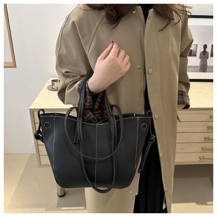 Chic Korean Style Faux Leather Tote Bag for Women, Spacious Structured Shoulder Handbag, Casual Commute Work Bag KTB