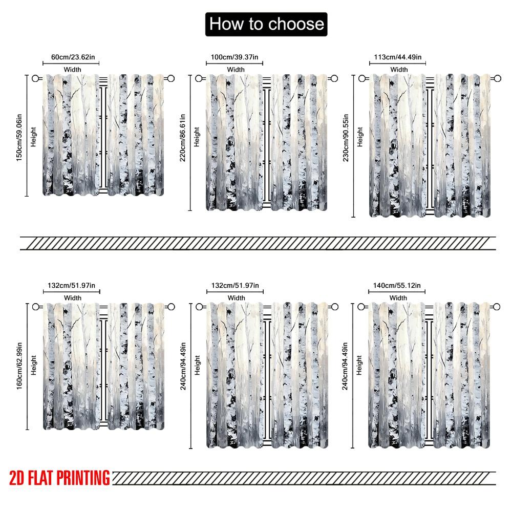 2 Stück, 2D-Flachdruck Vorhänge Digital bedruckt Birkenflüstern Vielseitig Langlebig Polyester (ohne Stange) Verwendung von Außendekorationen