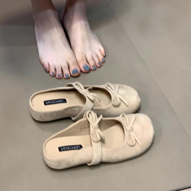 French evening bow slippers Mary Jane shoes women's 2025 new summer soft-soled Muller shoes with skirt single shoes