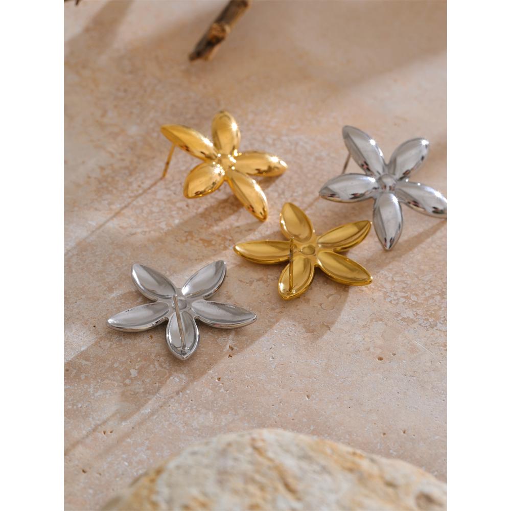 Eetit Trending Stainless Steel Metal Flower Stud Earrings for Women Prevent Allergy Metal Daily Summer Jewelry Accessories