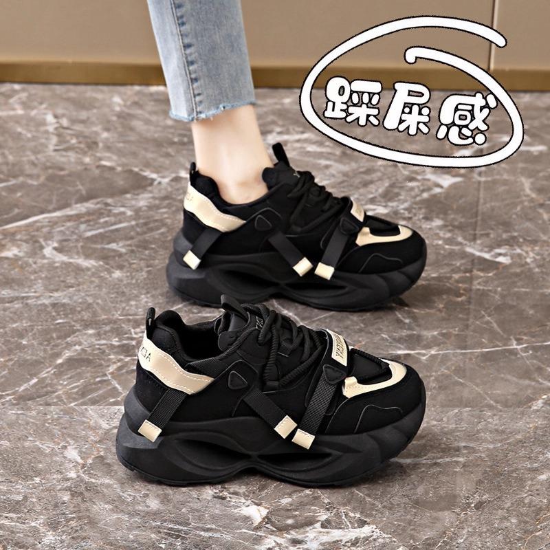 Platform Sneakers Women's 2 New Autumn Feet Small Black Soft Sole Dad