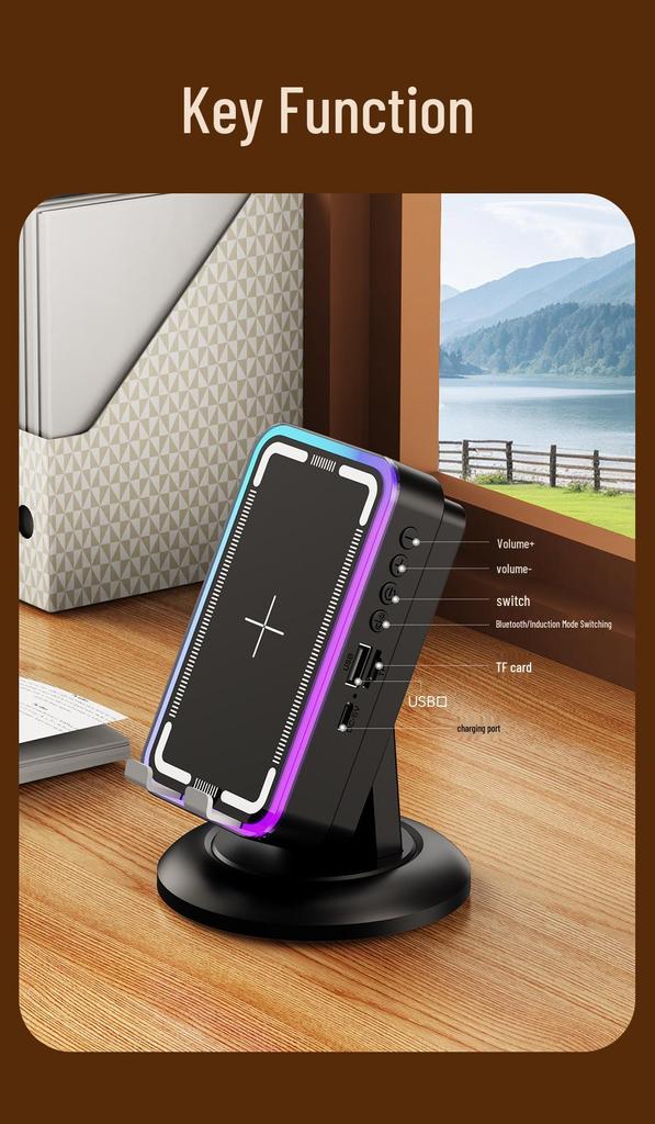 3-in-1 RGB Wireless Charging Stand with Bluetooth Speaker & Phone Holder