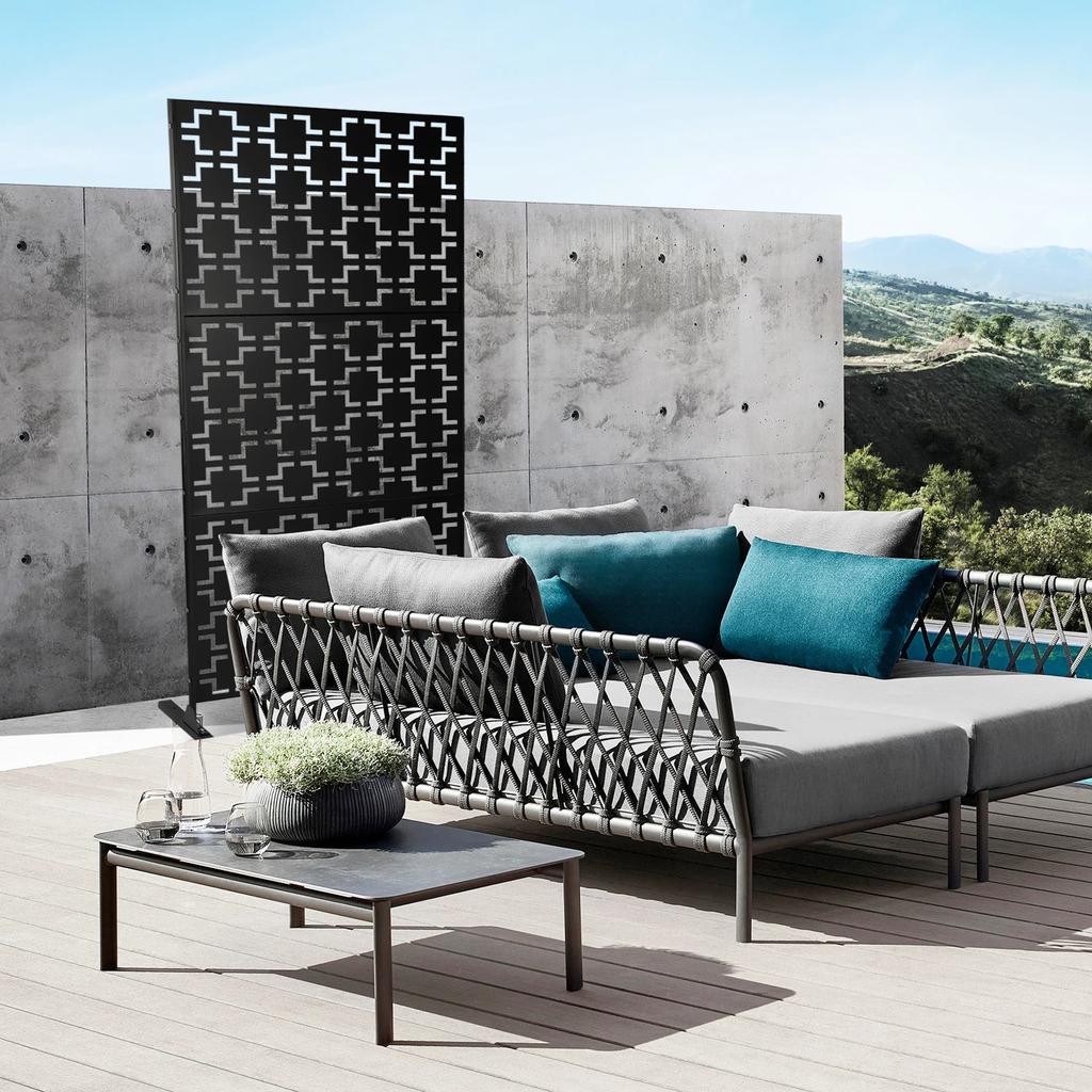 3 Panel Privacy Screen Divider with H-Base 90cm Wide, Steel Partition for Hotel Restaurant Room Divider