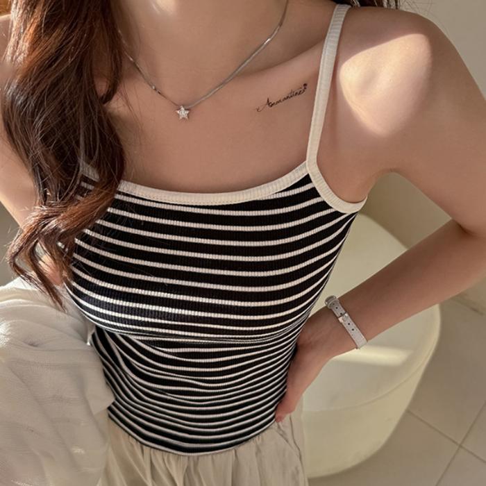 Women's Fashion Lingerie Style Top Spring/Summer Striped Print Round Neck Fitted Casual Vacation Sexy Camisole Beach Vacation & Everyday Casual Wear