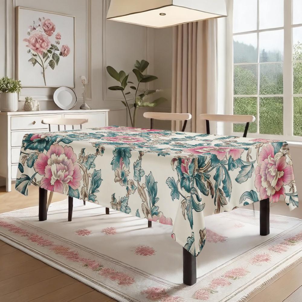 Floral Peony Pattern Rectangle Tablecloth for Table Decor Kitchen Dining Waterproof Reusable Tablecloths for Table Dining Room