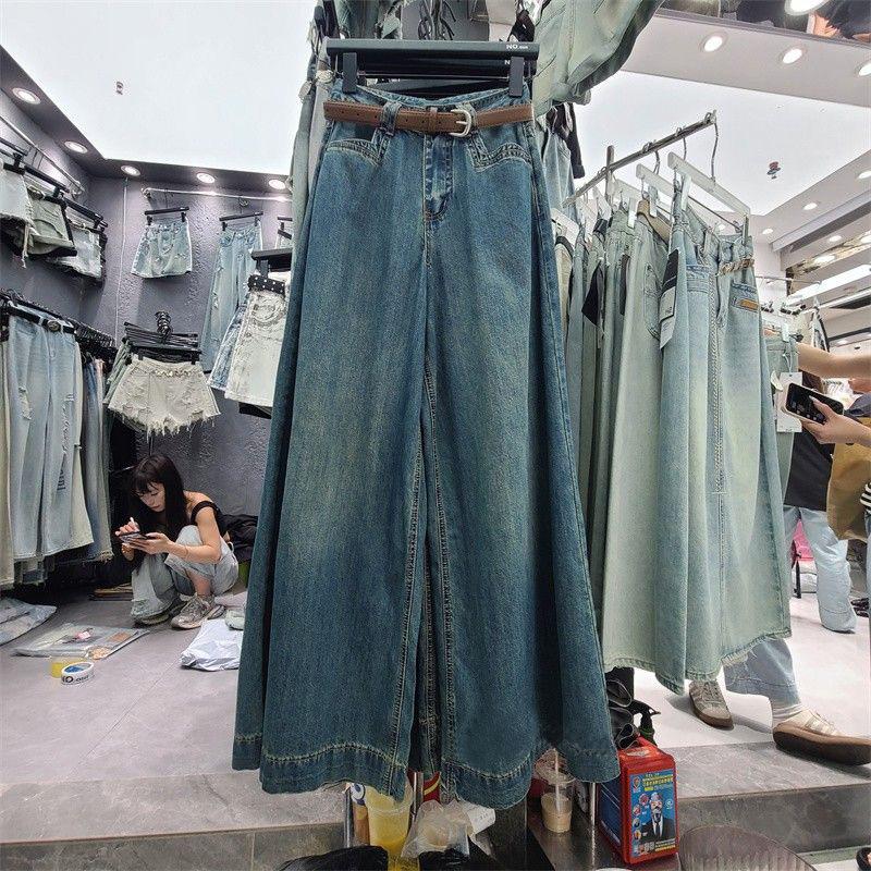 

Женские драпированные джинсы в стиле ретро с высокой посадкой, свободные брюки, джинсы широкие от бедра XL