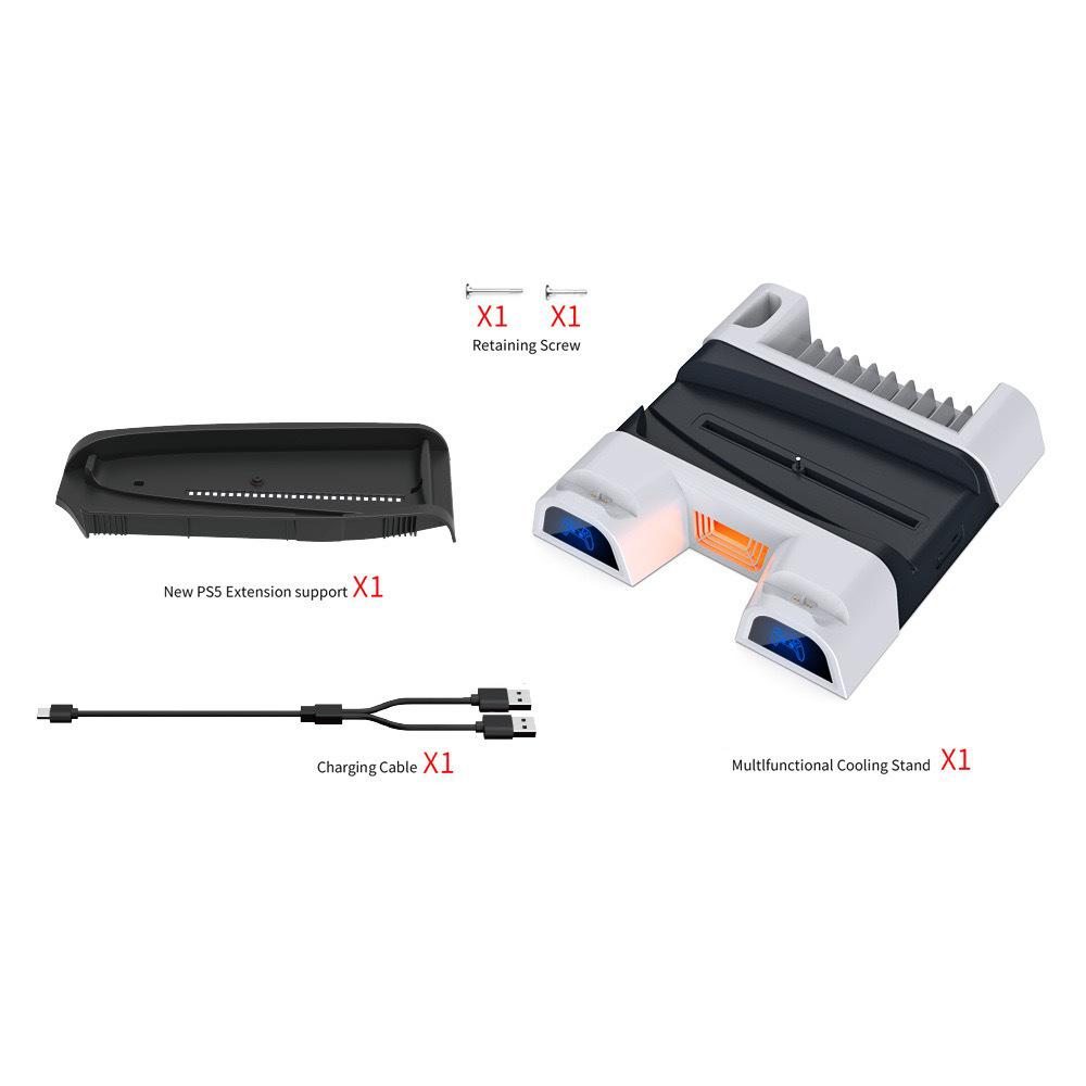 PS5 Slim Console with Ambient Light Base, Cooler, Dual Controller Charger, and Disc Storage Rack