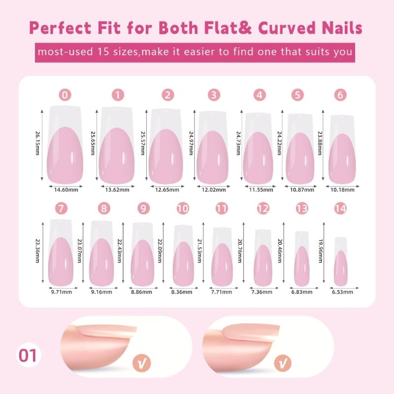 150 Pieces French Press On Nail Pre Applied Base Coat and Primer No Filing Needed for DIY Nail Art Salon Quality Nail