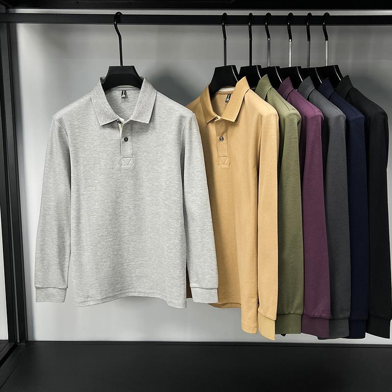 100% Cotton Luxury Polo Shirt Long Sleeve Men'S Classic Simple Solid Color Business Casual Spring Autumn Comfort Premium T-Shirt