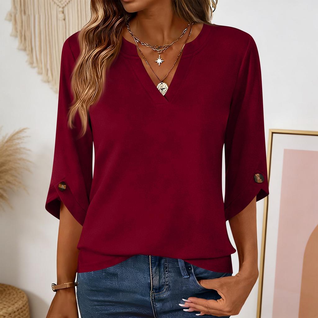 Womens 3/4 Length Sleeve Tunic Tops Casual V Neck Shirts Business Work Blouses