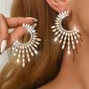 European and American Light Luxury Diamond Inlaid Geometric C-shaped Flower Silver Needle Earrings