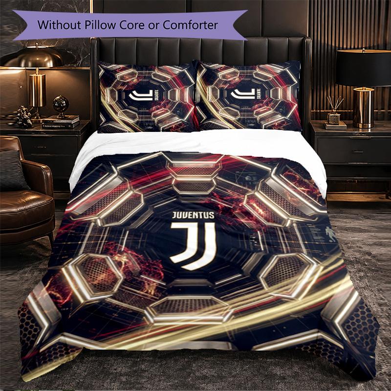 Juventus FC Vzor 3dílná souprava povlečení Měkký povlak na přikrývku z mikrovlákna s povlaky na polštáře do ložnice