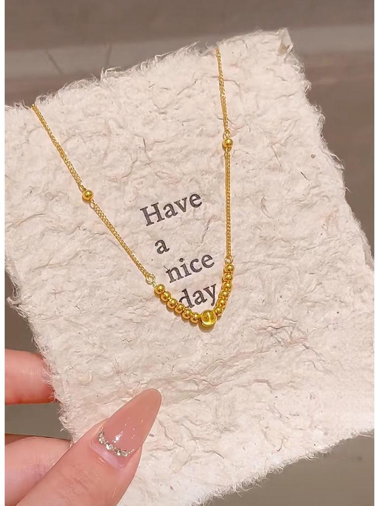 Vietnamesische Sandgold Katzenaugen Perlenkette mit Disco Anhänger - Perfektes Qixi Festival oder Geburtstagsgeschenk für Freundin