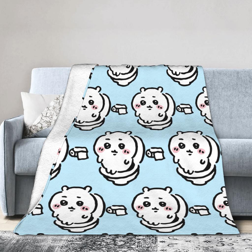Chiikawa auf dem Töpfchen Hachiware Usagi Kackendes Meme Decken Fleece Druck Dünne Überwurfdecken für Sofa Outdoor Teppich Stück