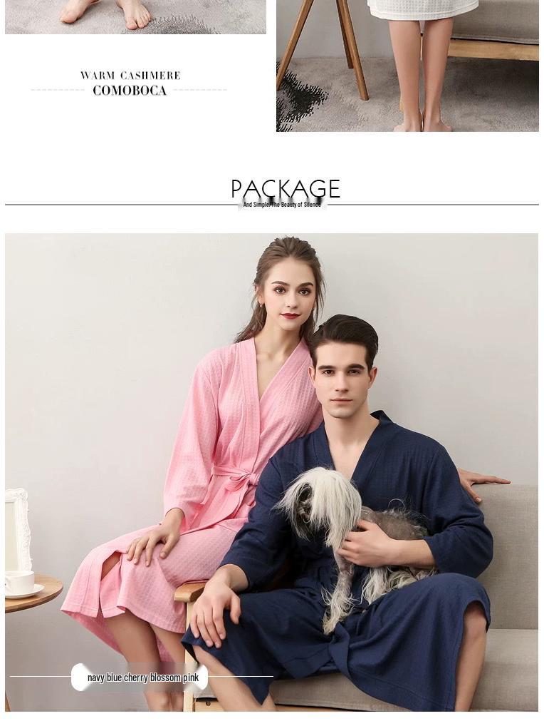 Summer Waffle Mid-Length Bathrobe - Unisex Seven-Sleeve Pajama & Homewear for Couples