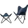 Handmade Accent Leather Butterfly Chair Leather Blue Cover-with Fold-able Stand
