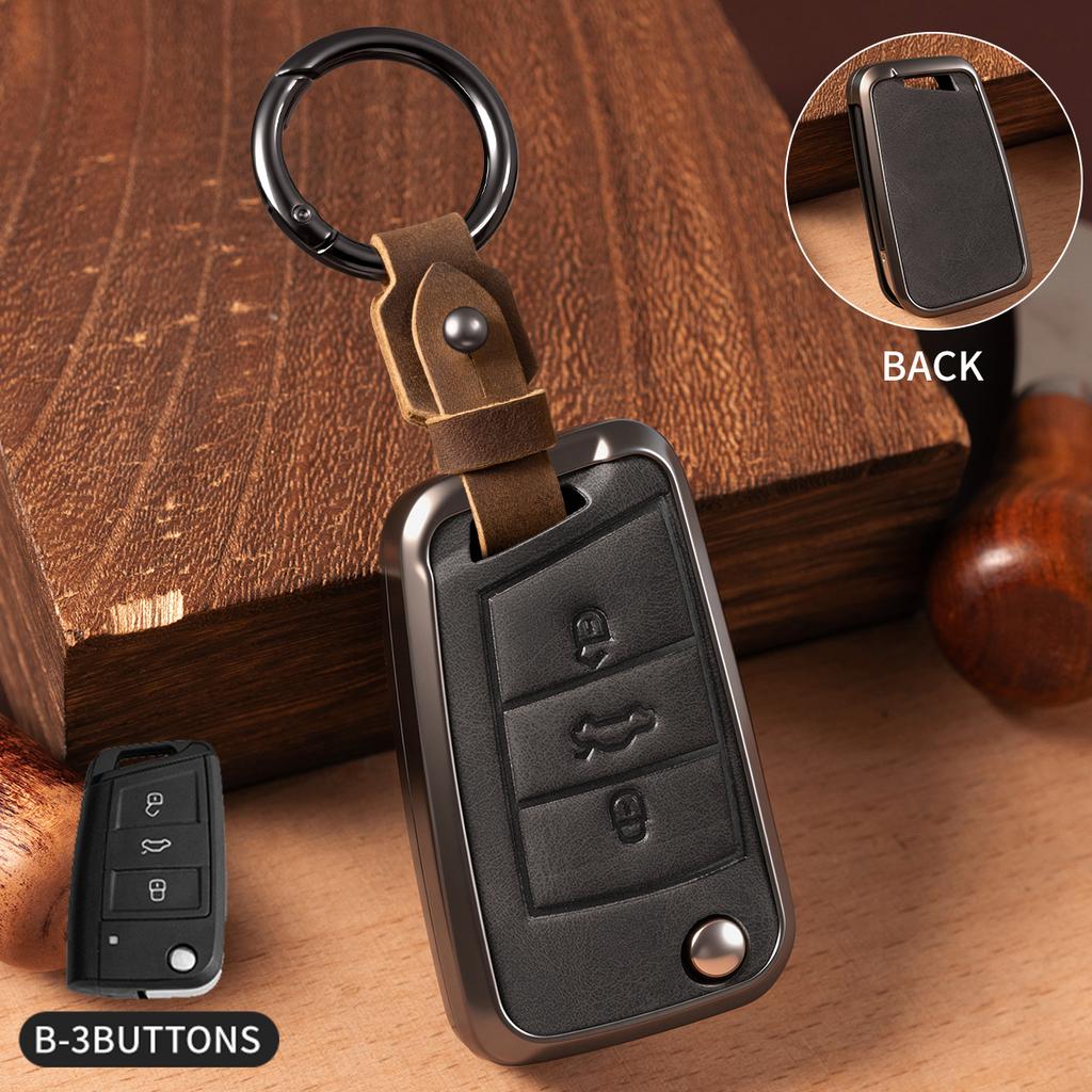 Car Zinc Alloy Flip Key Case Cover Holder For Volkswagen VW Golf 7 For Skoda A5 Fabia A7 Kodiaq Karoq Key Chain
