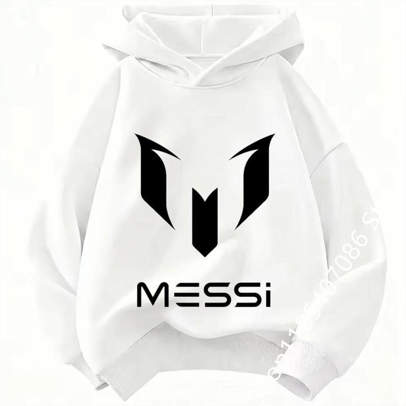 Football Star Cartoon Print Autumn/Winter Coat Messi Children's Hooded Sweatshirt Boys' Sports Shirt Girls' Casual Top