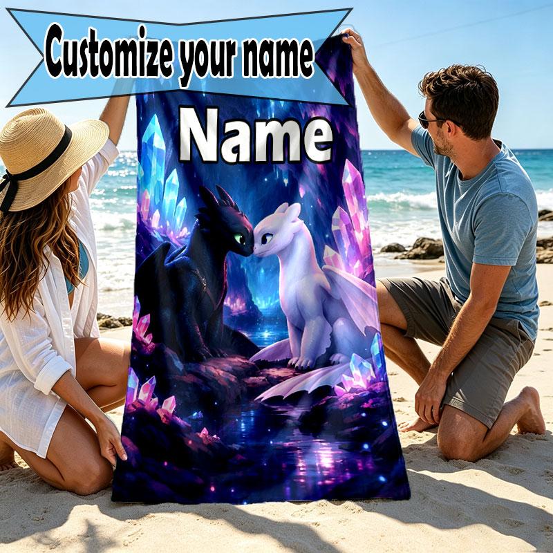 Custom Name Personalized How to Train Your Dragon Print Beach Towel, for Trip Camping Beach Party Home Decor, Birthday Gift for Family & Friends