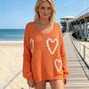 Women Sweater V-Neck Long Sleeve Heart Pattern Knitting Tops Loose Fit Commuting Style Spring Autumn Casual Sweater