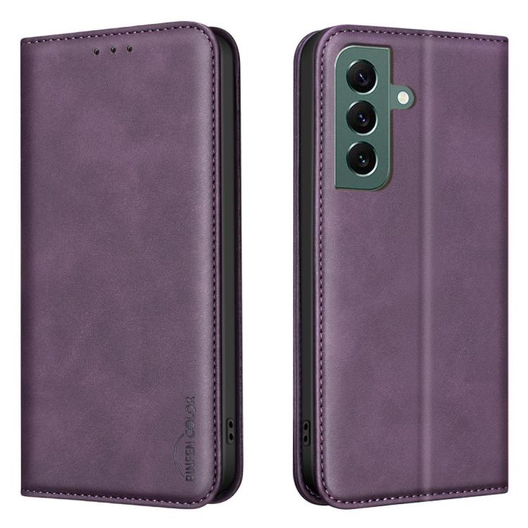 BINFEN COLOR Calfskin Texture Magnetic RFID Vegan Leather Phone Case For Samsung Galaxy S24 5G / S25 5G
