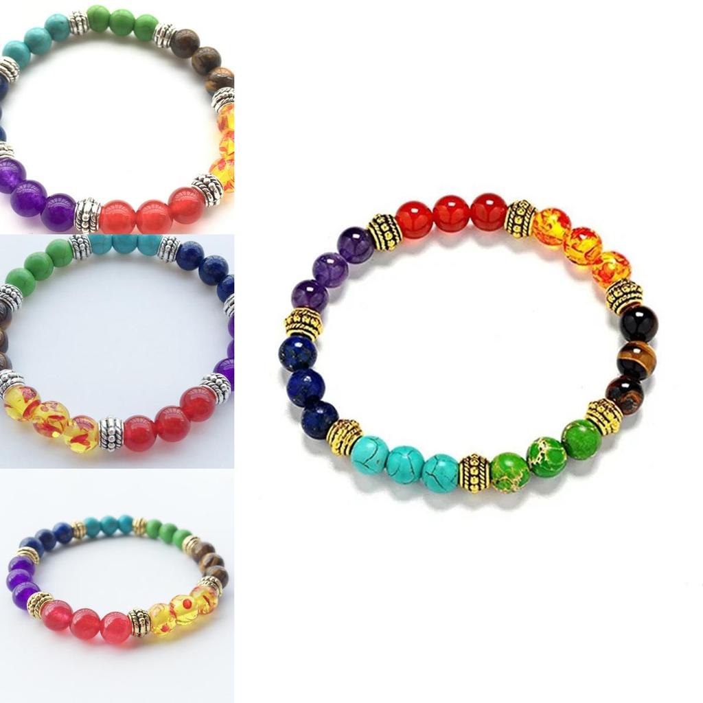 Stunning 7 Chakras Handmade Rainbow Bead Bracelet With Round Charms For Wellness