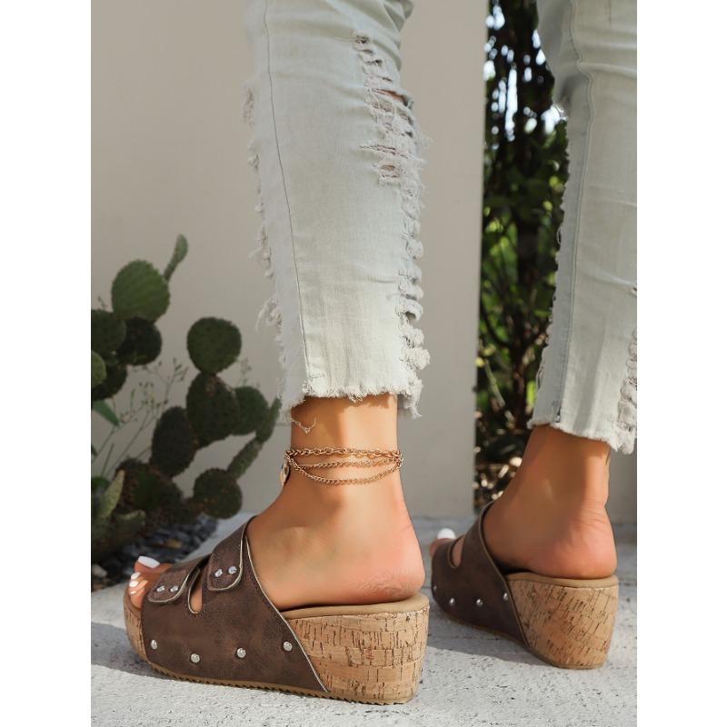 Plus Size New Women's Wedge Fish Mouth Platform Rivet Sandals Women