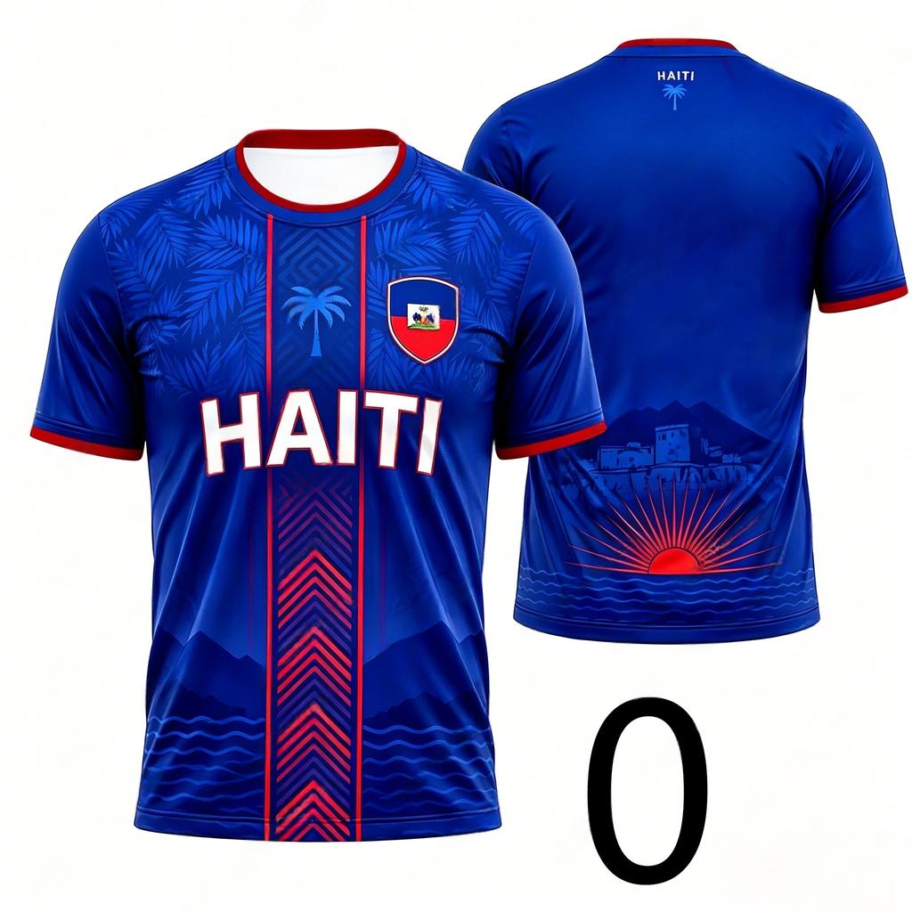 2026 Haiti Flag & Coat of Arms 3D Print Football Jersey, Y2K Style Quick Dry Casual Training T-Shirt for Men Women