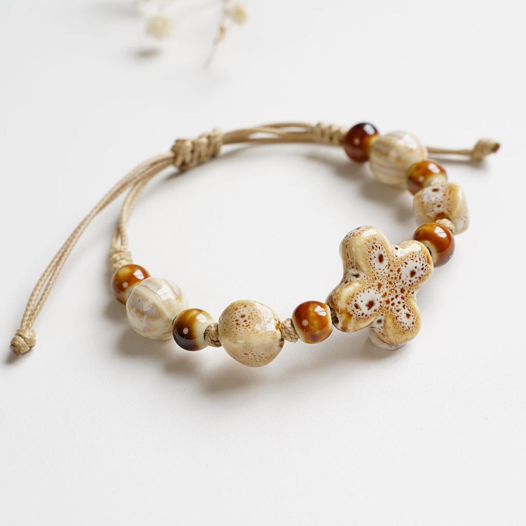 Dunhuang Color Jingdezhen Ceramic Bracelet Original New Chinese Ancient Style Beaded Simple Popular Bracelet Female