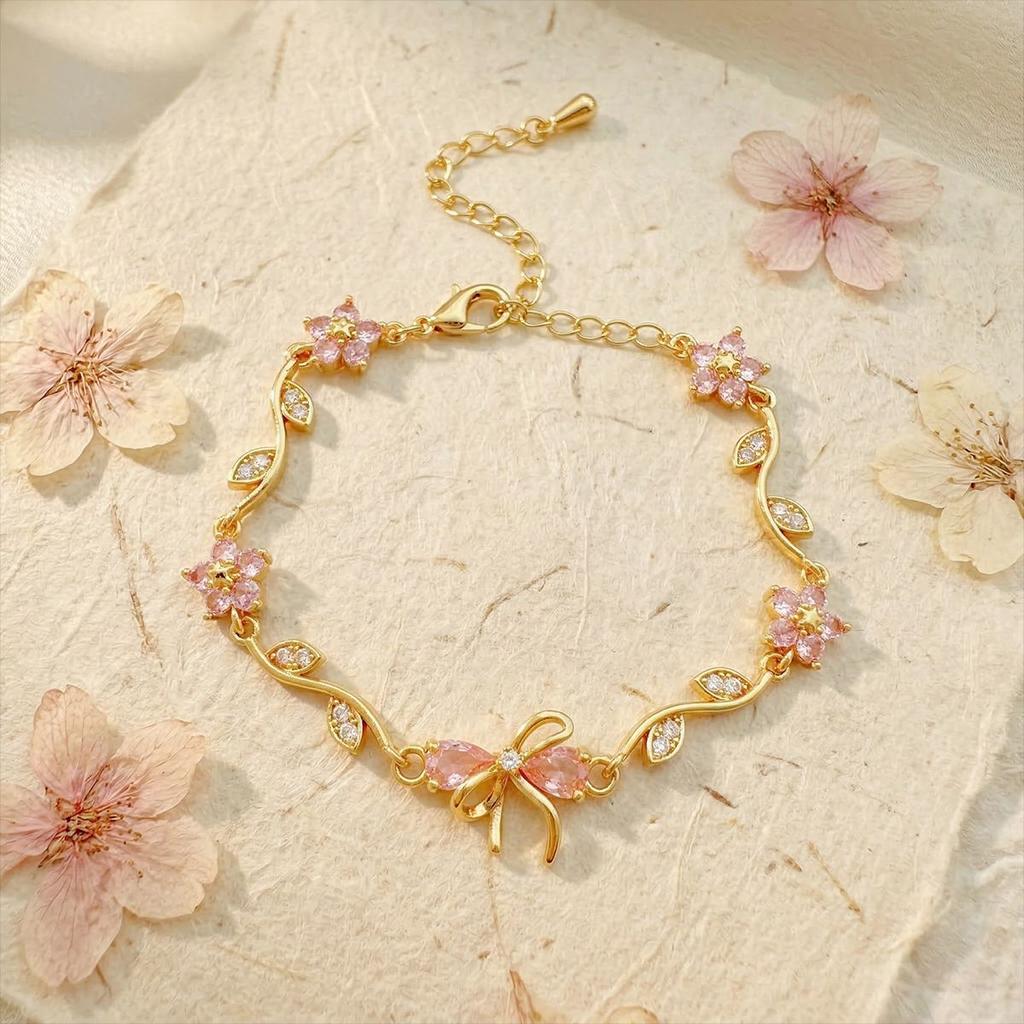 Bracelet Mori flower bow small fresh bracelet, environmentally friendly copper inlaid zircon high quality