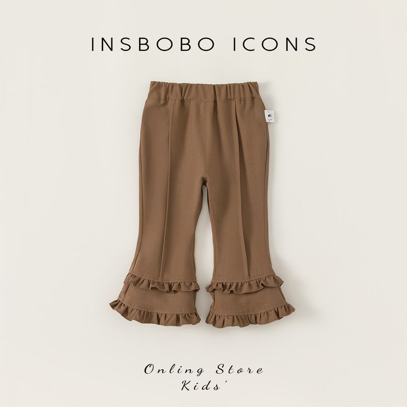 Insbobo Baby Girl Sweet Lace All-Matching Casual Pants Curry color 90