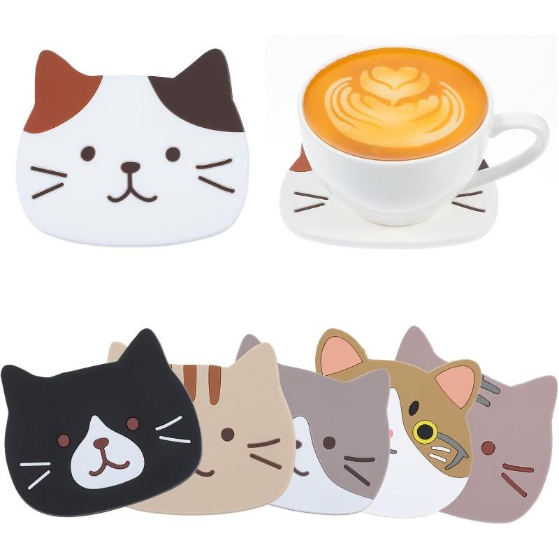 1pc Cat Coasters, Silicone Cute Coasters Easy To Clean, Fun Coaster Non Slip Hot Pads for Drinks, Coffee Table Dinning Room Decorations for Cat Lovers