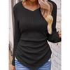 Women's Autumn and Winter Models Long-sleeved Irregular Slim V-neck Solid Colour Knitted T-shirt