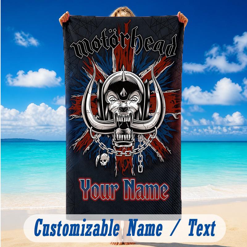 Beach Towel Custom Name Text, Quick Dry Large Towel For Beach HomeMotorhead
