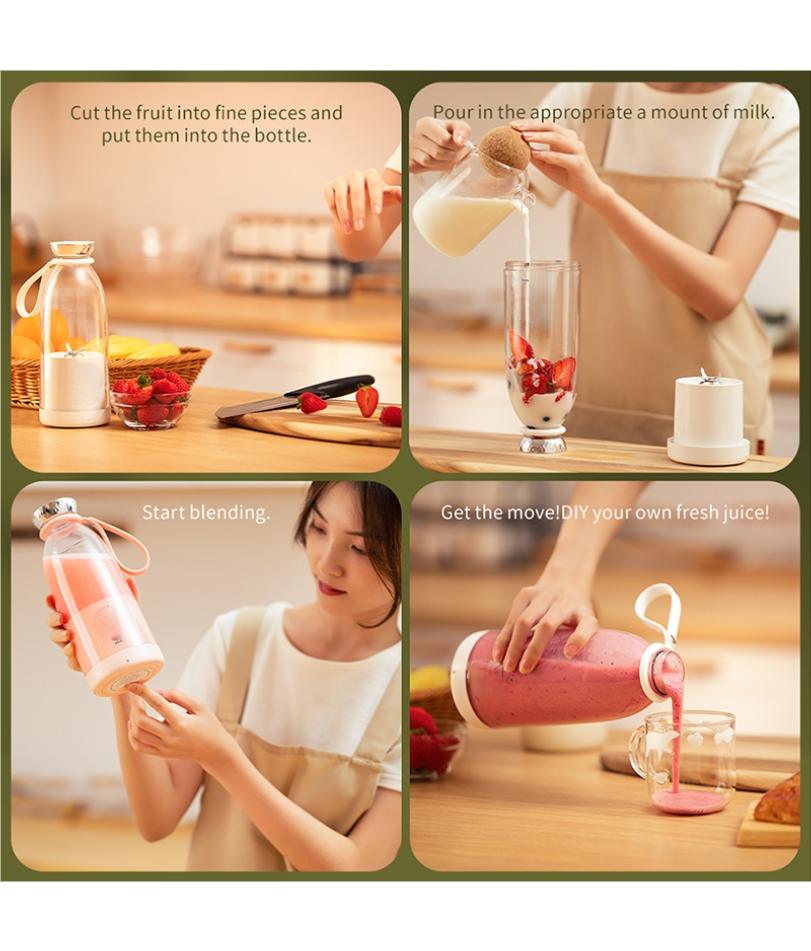 500ml Portable juicer Rechargeable Wireless Fruit Mixer Fresh Juice Bottle Blender 6 Blades Food Milkshake Ice Crush Cup 2400mAh