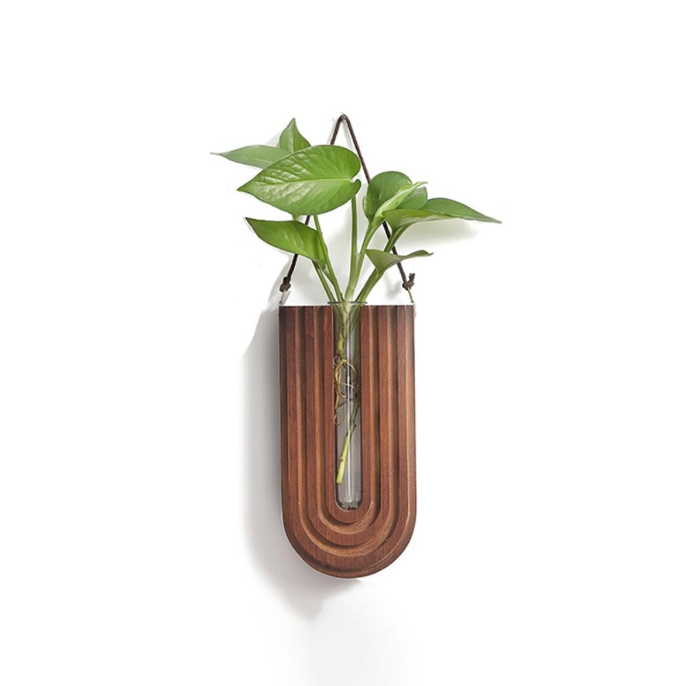 Pastoral Stable Wall-mounted Hydroponic Vase Handmade Durable Wood Frame Vase Craft Plant Holder Pendant Living Room