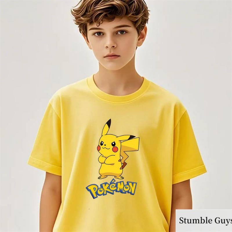 Anime Pokemon T-shirt Kids Cartoon Pikachu Gengar Printed Tshirt Casual Boys Clothes Girls Birthday Gifts Fashion Teen Tops