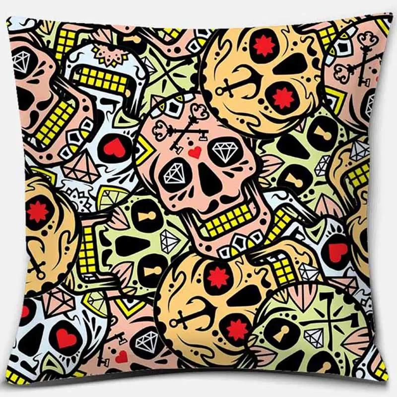 Fashion Skull Flower Series Pattern Printed Soft Square Pillowslip Polyester Cushion Cover Pillowcase Living Room Home Decor