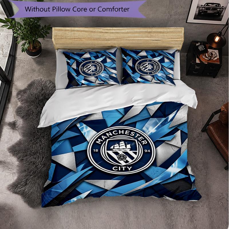 Manchester City Pattern 3 Pieces Bedding Set Soft Microfiber Duvet Cover with Pillow Cases for Bedroom