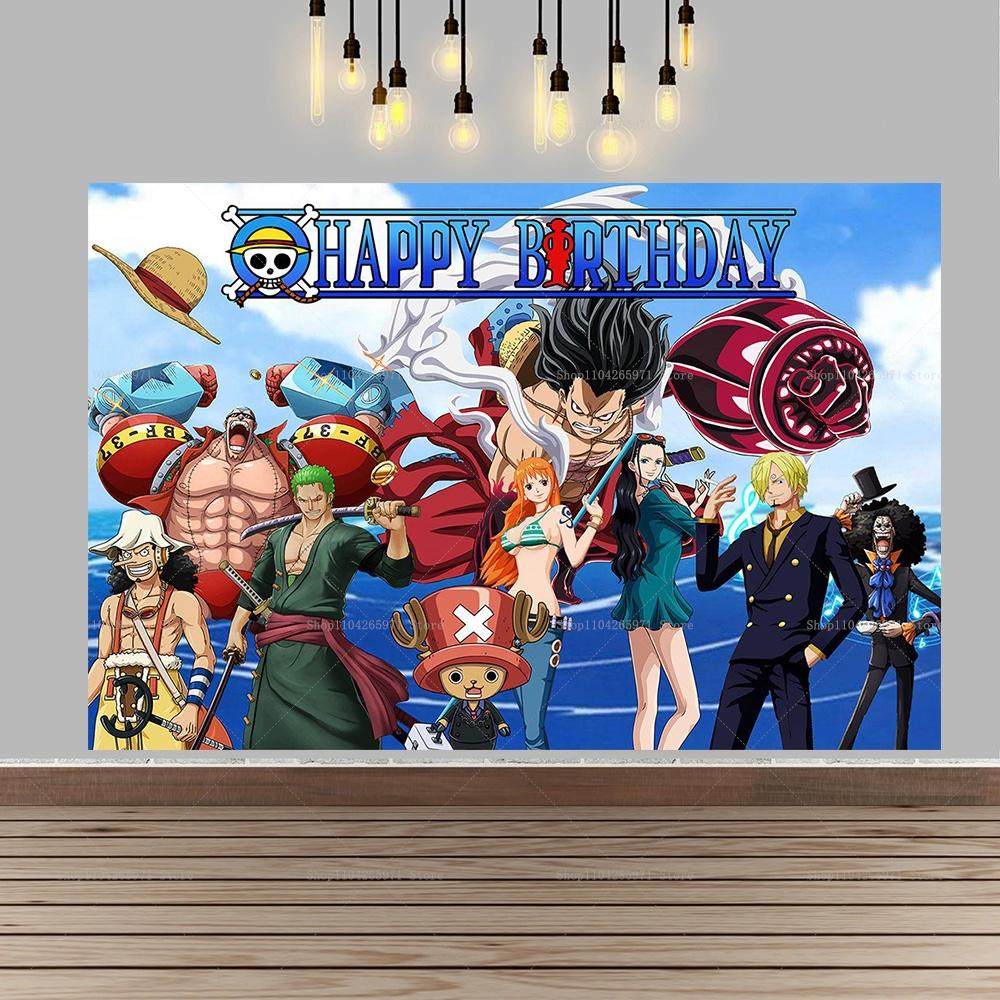 One Piece Luffy Pirate Cartoon Background Anime Adventure Decor Kids Birthday Baby Shower Party Wall Photography Banner Props