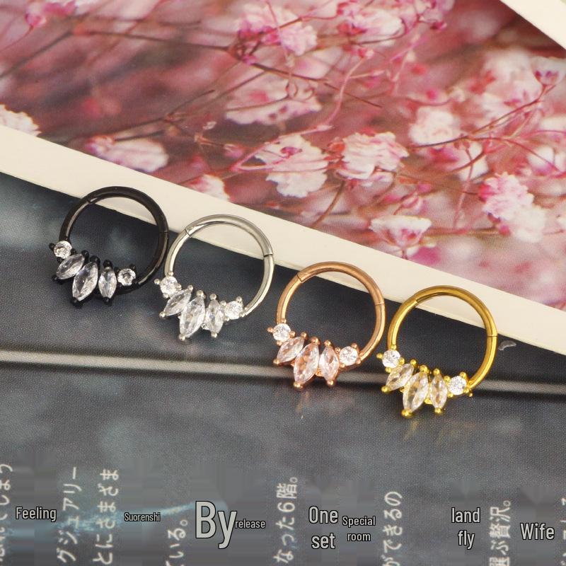 Stainless Steel Three-Petal Flower Zircon Ear Cuff & Cartilage Nose Ring