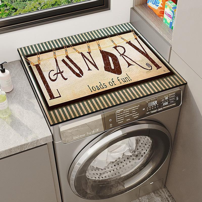 American Retro Drum Washing Machine Non-Slip Dust & Water-Resistant Crystal Velvet Cover Pad