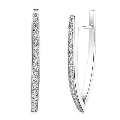 V-Shaped Zircon Inlaid Silver Earrings: Exquisite Female Jewelry for Elegant Beauty