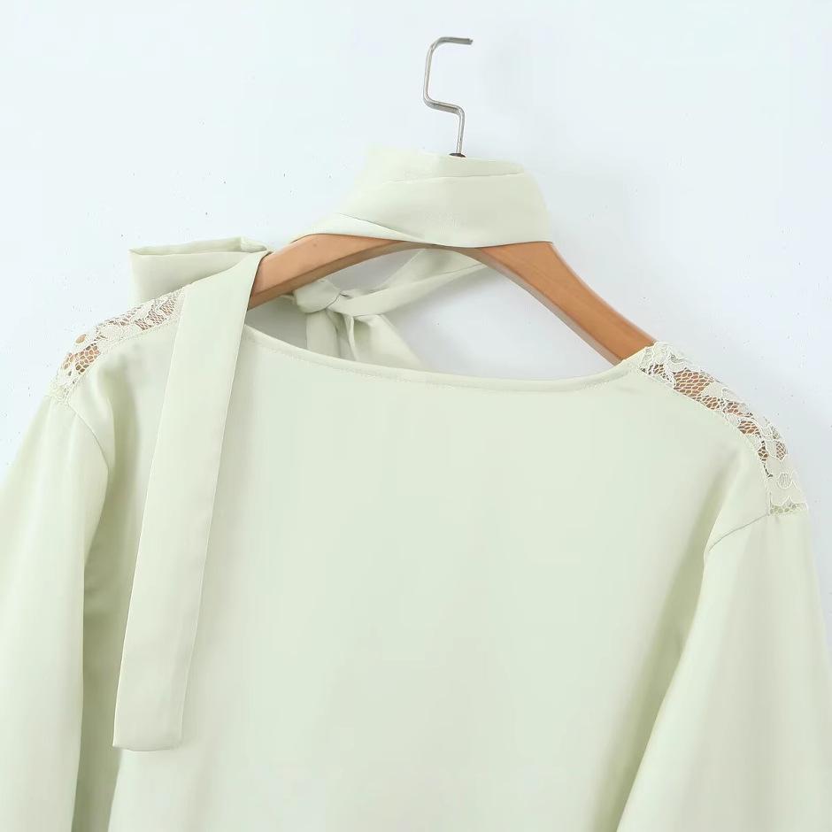 2025 Spring Women's European & American Style Lace Satin Pullover